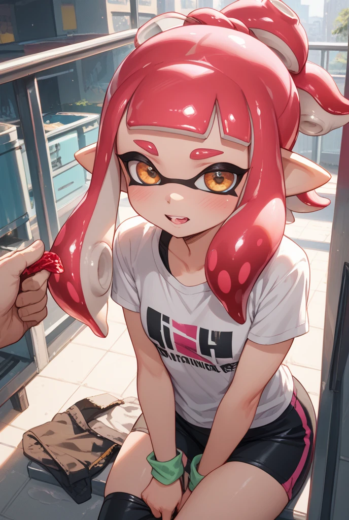 nsfw, perfect digital art top image resolution 4k wallpaper 8k full body rendering human race Ellie Williams the last of us girl in red shirt with very tight shorts very cute 14 years old making a face of pleasure blushing with dark black hair with blue tentacles inside her ass ejaculating a lot multiple penetration 