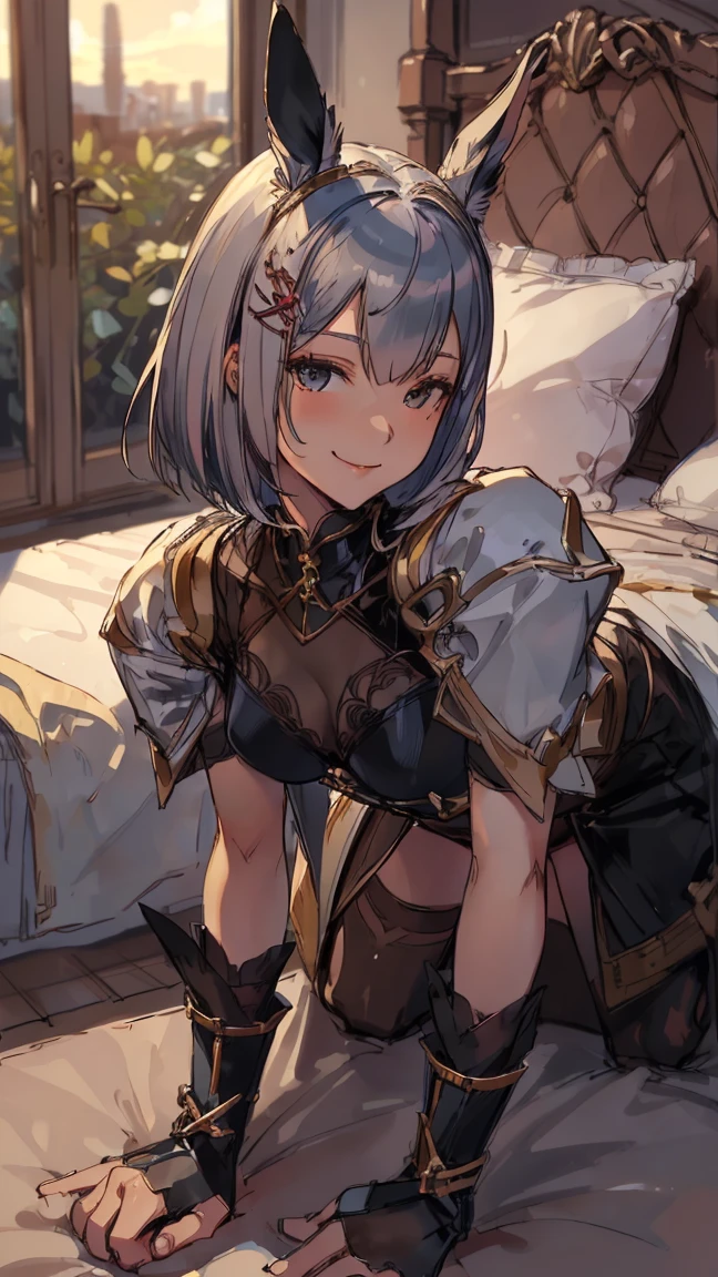 Brat, ((masterpiece)), High resolution, 10 years old、girl、 Brown Hair、Short Bob、((smile、Grin))、Embarrassed face、Sweating all over the body、Bright Blue Eyes、smile、((Grin))、Earrings、Disturbed、Light、Motion Blur、Simple armor、Footjob on a lying man&#39;s penis、semen dripping from penis