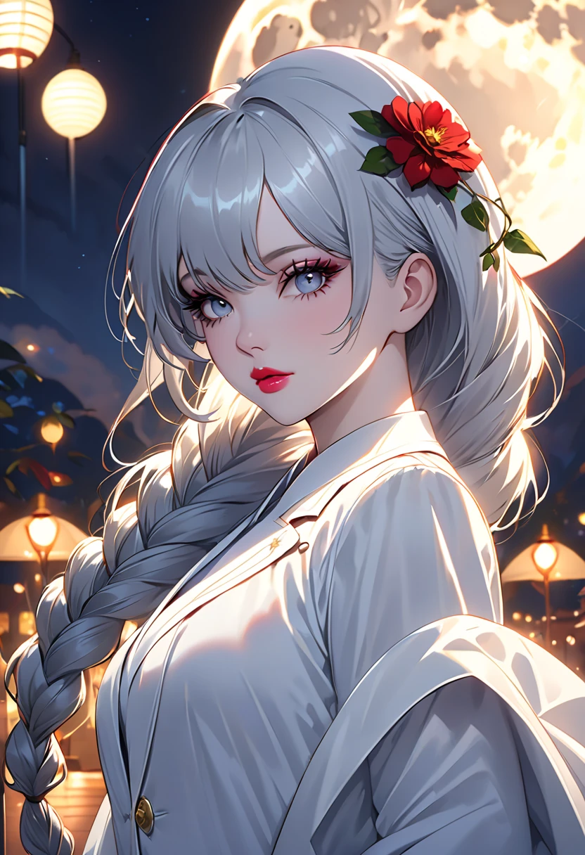 动漫 吸Blood鬼公主, long white hair, gothic style, Roses in your hair, Deep black eyelashes, White glowing iris, light blue dress, digital illustration, comic style, gothic renaissance, perfect anatomy, center, nearly perfect, Dynamic, Very detailed, Gothic castle detailed background, Blood, art station, concept art, Smooth, sharp focus, illustration, Artwork by wlop and ross tran ,flash