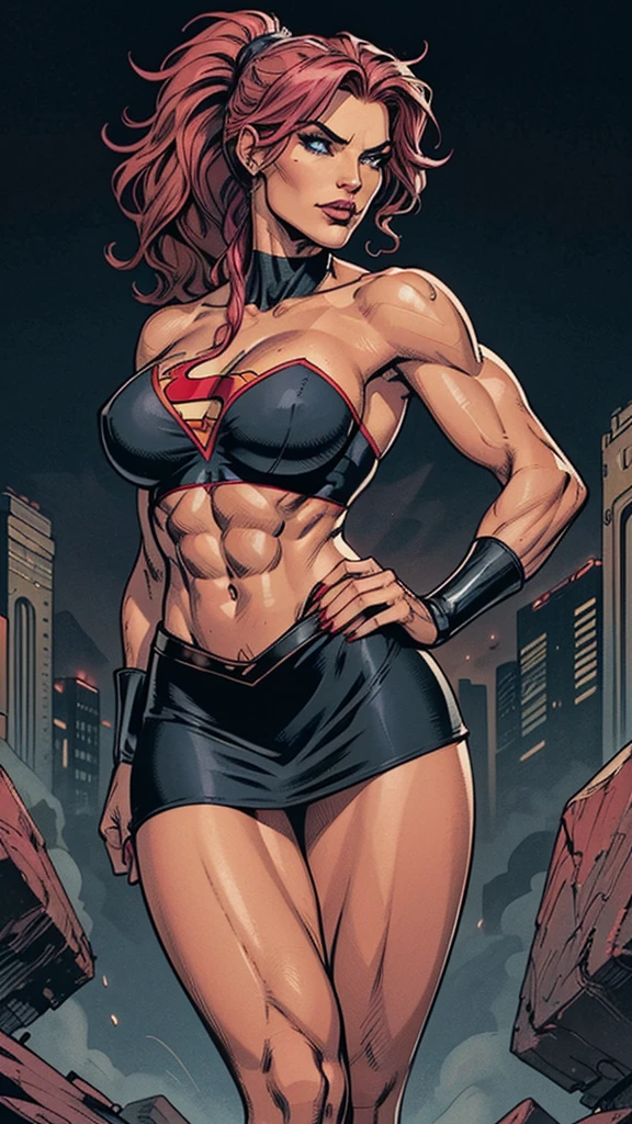 Female homelander girl muscles huge breasts black long hair pale skin thick toned body muscular long sleeve solo solo sad sad muscular muscular