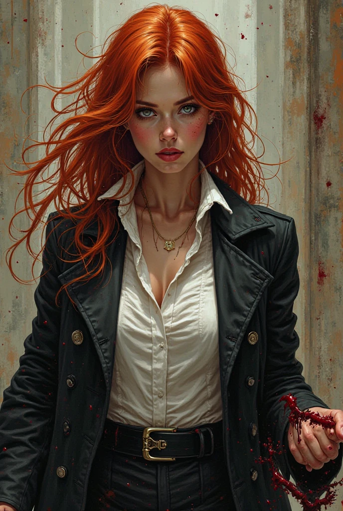 Best Quality, Masterpiece, 8k, RAW, 1 girl, ((raging)), (red hair), color-theme red, dramatic light, violence everywhere, corpses blood gore destruction in background, background dark and blurred, (angry expression:1.4), (raging eyes:1.2), red eyes, (heterochromia:1.2), mental breakdown, intimidation, harms way, (Anger:1.4), vengeance, rage, destruction, murder, insanity, going insane, loosing control