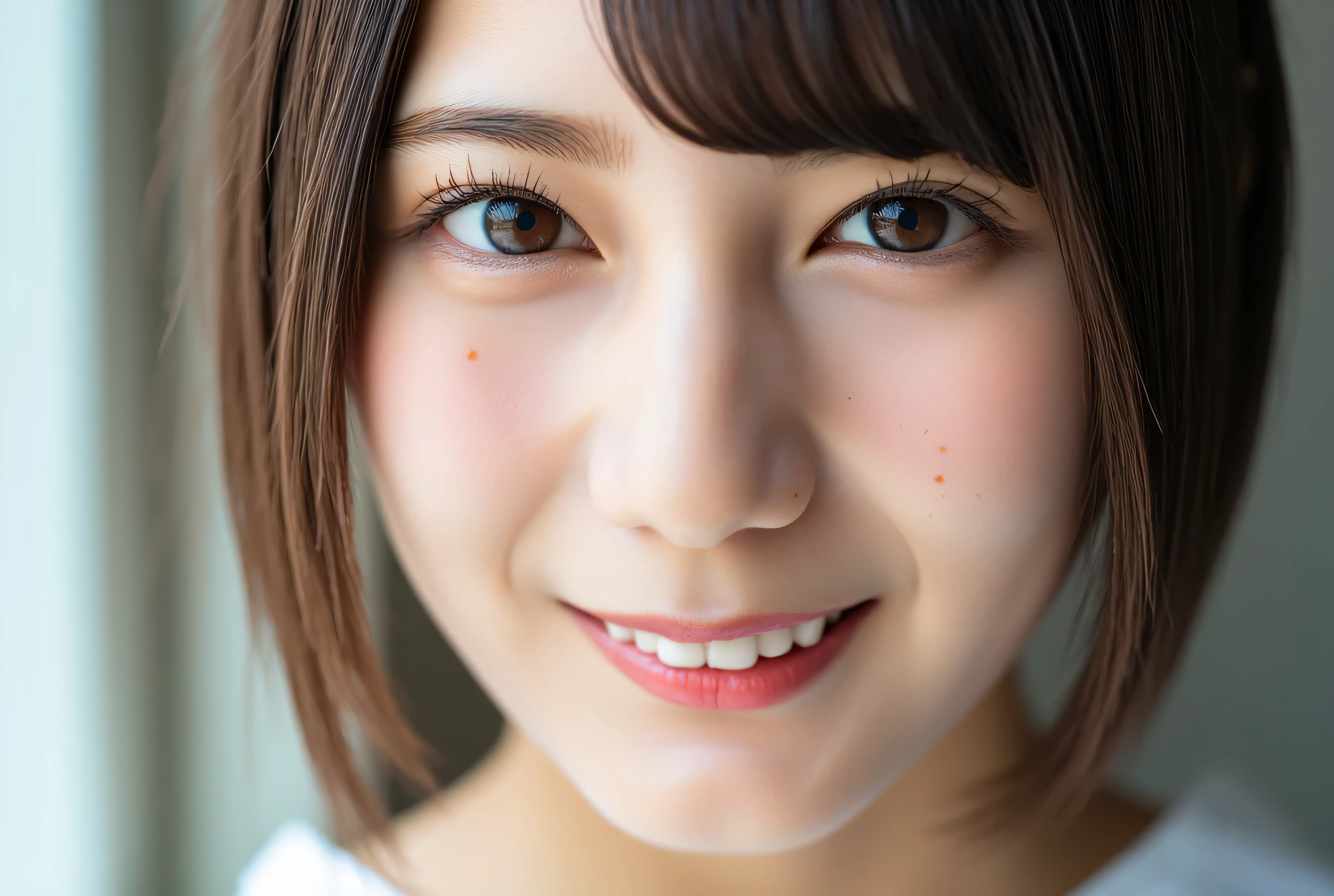 ((looking,for viewer)),((face focus)),((close up)),Japanese women, smiling,detailed expression,live action,Genuine,cute young girl,beautiful reflective eyes,beautiful detailed lips, very delicate eyes and face,long lashes, sensual expression,(8K HDR),super detailed texture,Nogizaka face variations, professional photography,light smile,simple background,