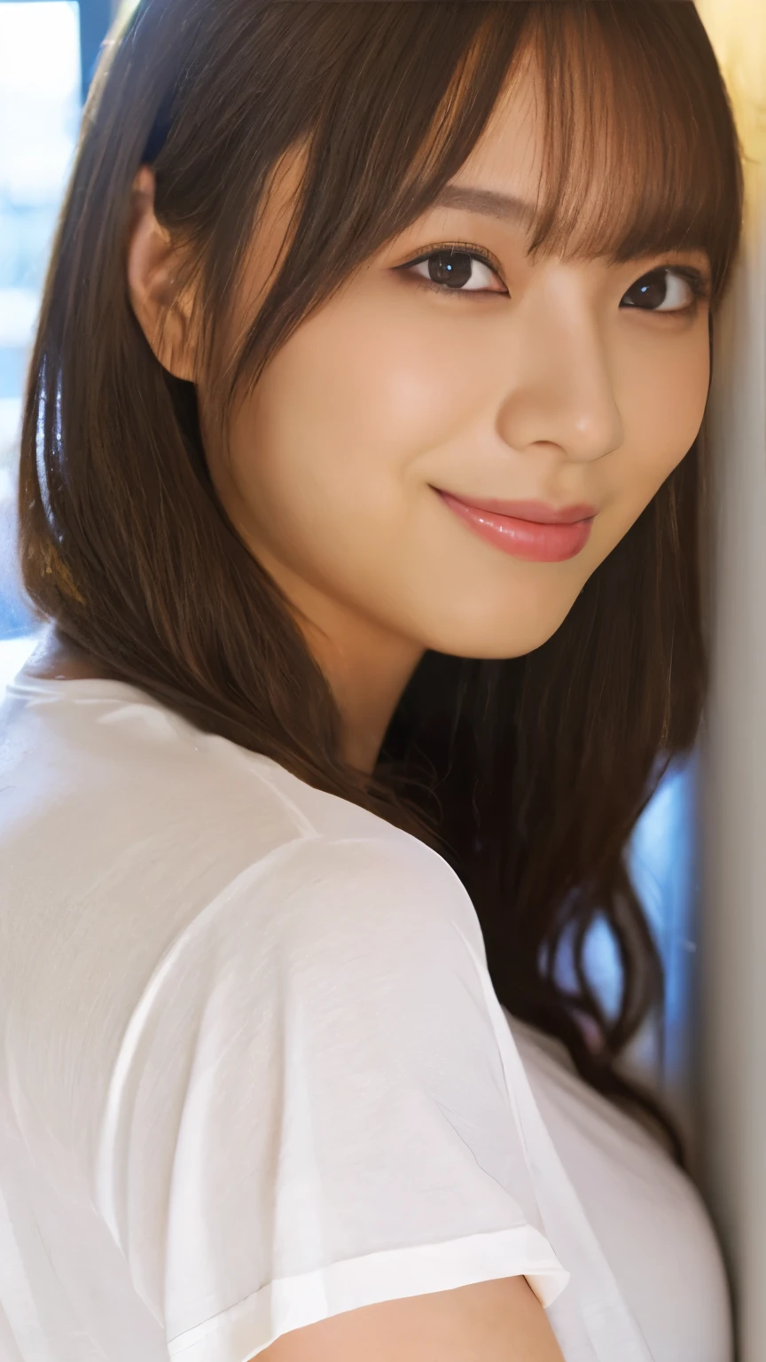 TOP QUALITY, facial focus, Soft light, (bitches line up in front of the motel) ,Ultra High Definition, (Photorealistic:1.4), RAW photo, (moody writing,   night :1.2), bedroom,
(Upper thigh:1.4)
1 Japanese girl, Alone, cute,  cute, (shy, smile:1.1), (brown eyes),  natural face, ( short hair),big breasts:Ecap,
(sits in a grey linen chair)
break
(white naked oversized t-shirt:1.2)
