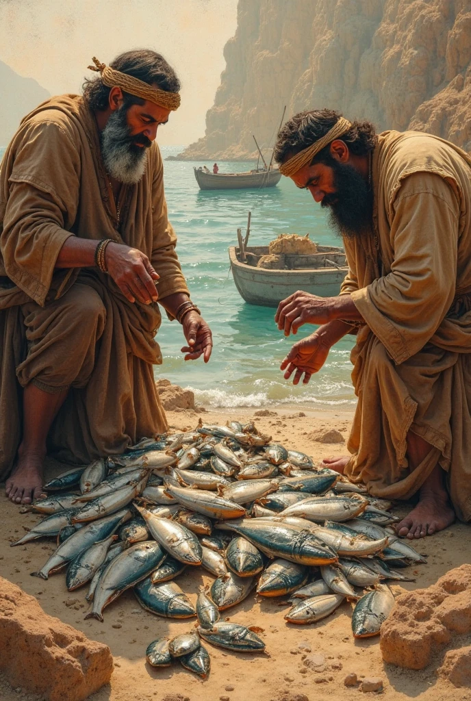 Miraculous catching of fish in the gospel in an African background