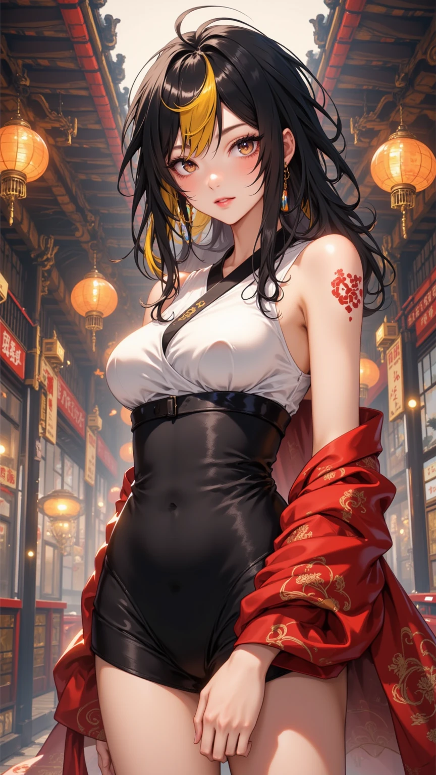 top-quality、Top image quality、in 8K,4K,masterpiece、(NSFW:1.1)、ultra-detailliert、Beautiful、ultra-quality、adult-like、Cool、((Undersized breasts:1.4、Narrow cleavage, under the boobs, (Bloods:1.4), wounds, (Bloody:1.1), Blood everywhere, (Blood on clothes:1.1), blood pool, (Covered with blood:1.3))、Girl of the Dead(((18year old、Kyungsi Style:1.3、bra very:1.2、Chinese Long Sleeve:1.5、Wearing Chinese Hair Ornaments:1.5、long braided red hair:1.3、Putting out fangs:1.5、fingers long nails:1.3、Wear Chinese Shoes:1.3. Yellow Eye、erotick:1.4、Happiness、The tattoo)))、hiquality、visualart、Background with((Dark Old Chinese House:1.3、Old Chinese house background without lighting:1.3、Black fog:1.3、Chinese wooden coffin:1.5))、masutepiece