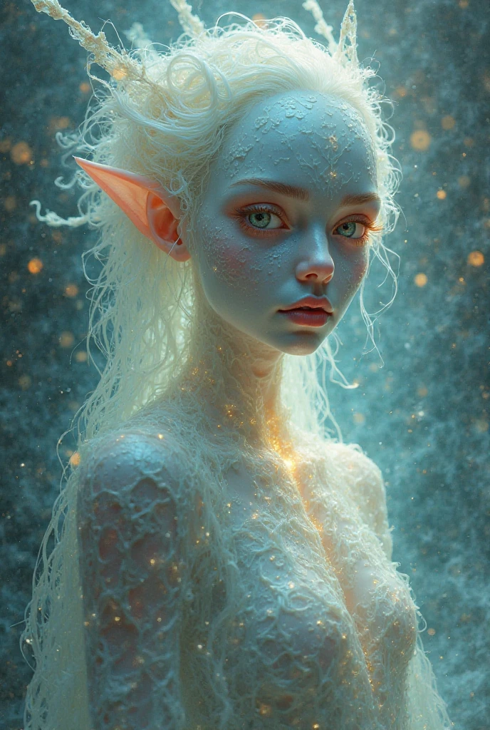 Complete and real image. Beautiful elf, similar to a , with big eyes, smiles mischievously and curiously, wears loose clothing, and has iridescent wings. Photorealism, full view, highly detailed image, very realistic, hyperrealism, Ultra HD, 8k, 5, sharp focus, intricate and mysterious masterpiece. (Long exposure photography Highly detailed close-up portrait art illustration: final quality, medium shot, backlit, Rich and eye-catching. Enigmatic and mysterious manipulations (composition of the rule of thirds), ((detailed environment with strong lines) The best quality, in camera, white light, warm and clean aesthetics, dazzling screen composed of millions of brilliant ultraviolet rays, HDR.
