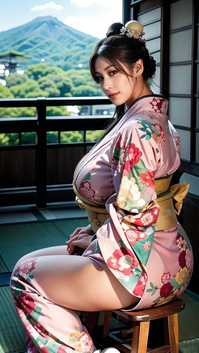 old woman, sexly, breasts, Good,  Japanese, Oiran、Mature Woman、tatami、kimono　