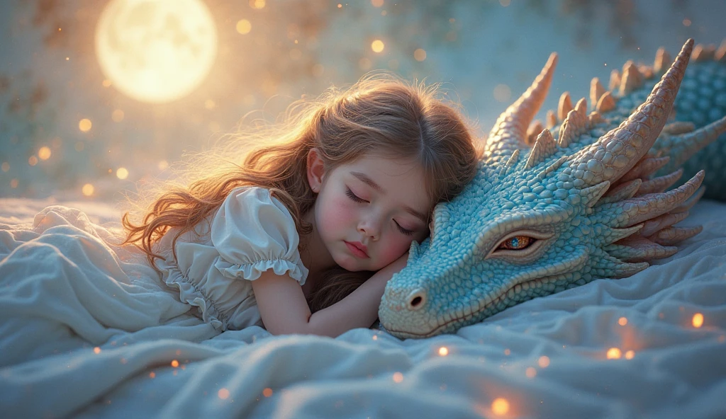 A baby sleeping with a baby dragon