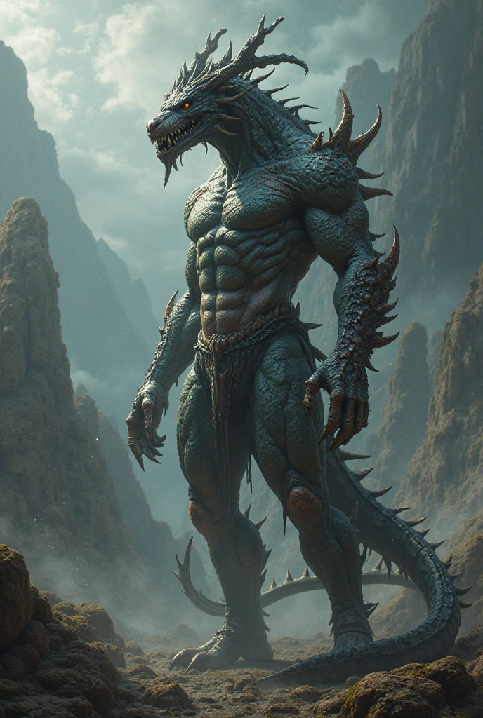 ((realistic: 1.5)),((best quality)), ((masterpiece)),((detailed)), man, black skin color, monstrous appearance, animalistic, scales on skin, dragon wings, animalistic, angry face, forest at night --auto