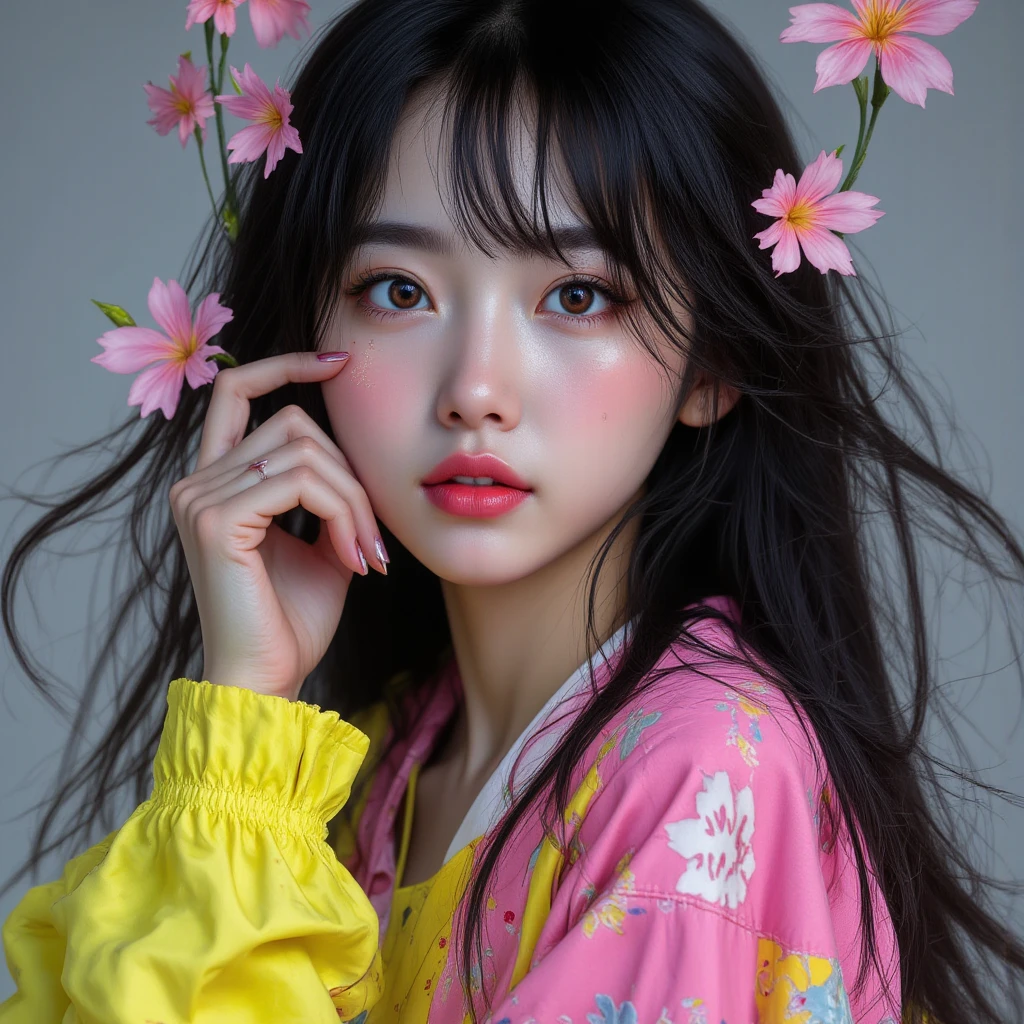  Cute  Girls , Height: about 160cm, brown eyes,  Bright and Cute Colored Clothes, long straight black hair,  masterpiece, 最high quality,  超high quality , high quality, high definition, ultla high definition,  that's ridiculous, 4K, 8k, 16k, Super Detail,  intricate details ,  Amazing Shading , high contrast, realistic, photo realistic, RAW photo,  photography,  Girl's Hot Face ,  Proximity Method, perfect anatomy,  correct anatomy ,  perfect ratio, perfect face,  perfect hands,  Perfect Legs, Perfect Fingers