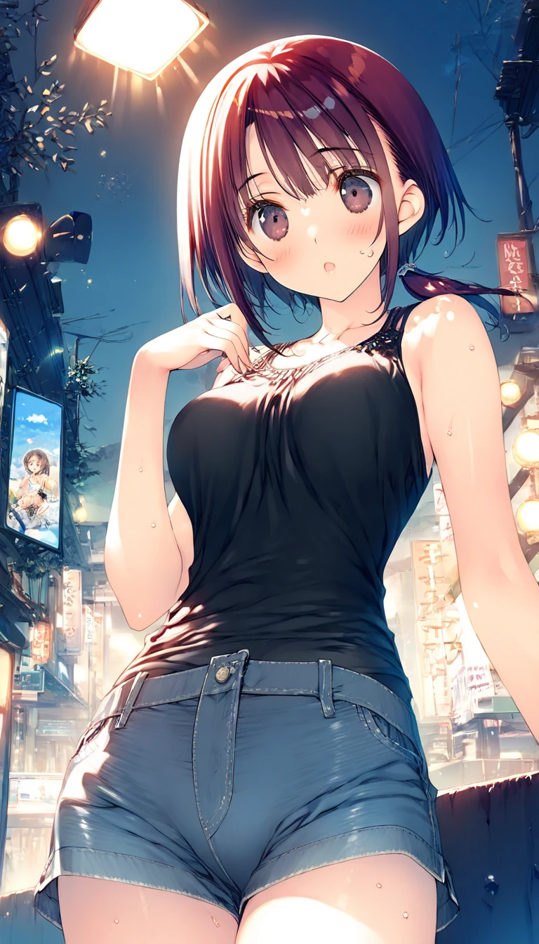 (mejor calidad: 0.8), (mejor calidad: 0.8), perfect anime illustration, retrato de primer plano extremo de una mujer bonita caminando por la ciudad, wearing no bra, small thong, rear view