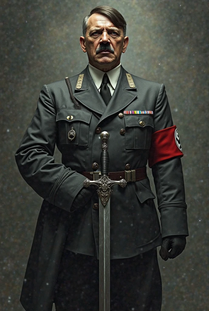 I would like to create an image about Adolf Hitler with the flag and the coat of arms of Swatica in the background with red eyes