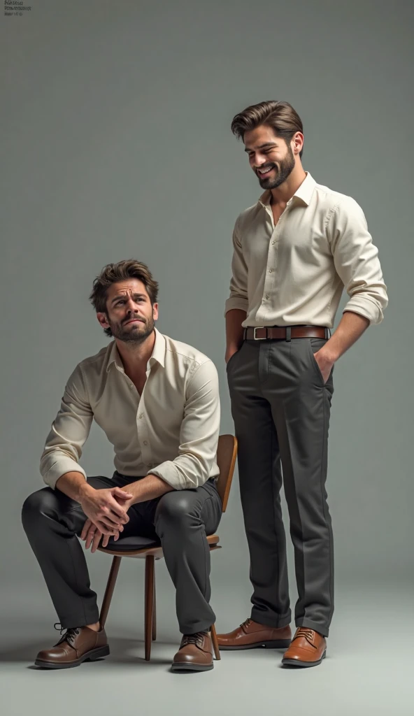 <lora:Kaked:0.8> k4k3, monochrome, two men, stubble, cardigan, trunks, in a boutique