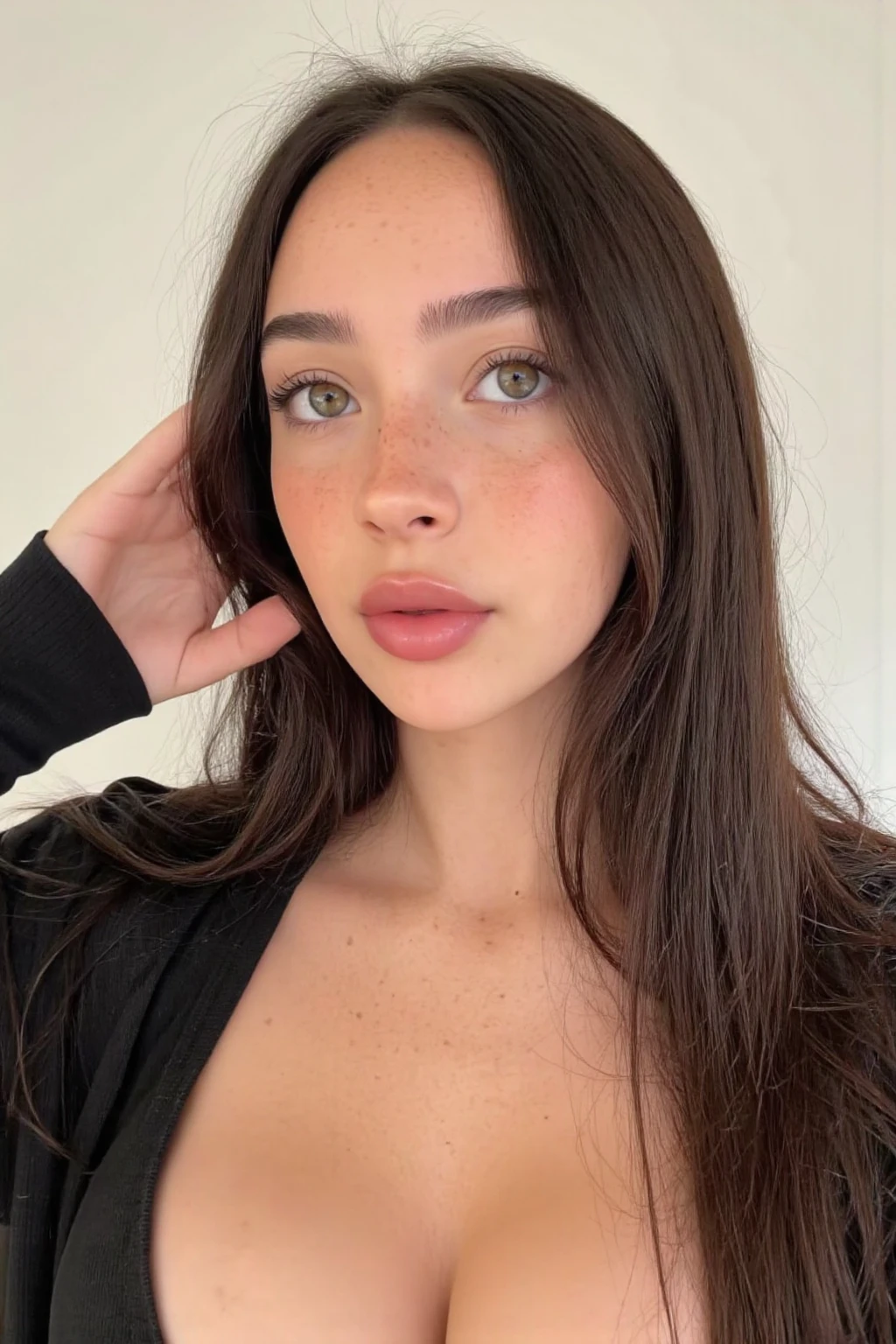 ((melhor qualidade)), ((Obra de arte)), (detalhado), 16 years, rosto perfeito, long brown hair, big bambi eyes, button nose, big lips, big and voluminous eyelashes
