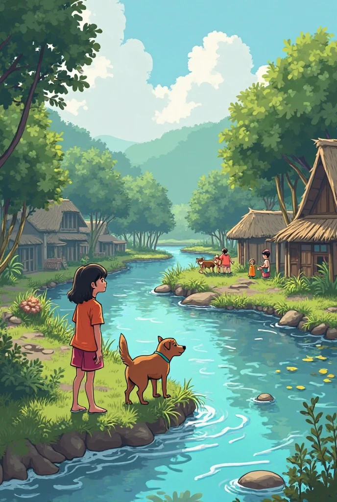 One day，The children of the village play in the mountains，Suddenly, there was a flash flood，The river swelled。The village is in danger of being submerged。The children panicked，They are looking for places to hide。That's right，The flower woman appeared，She told the children not to be afraid，Because she knows a magical place，You can take them to avoid disaster。