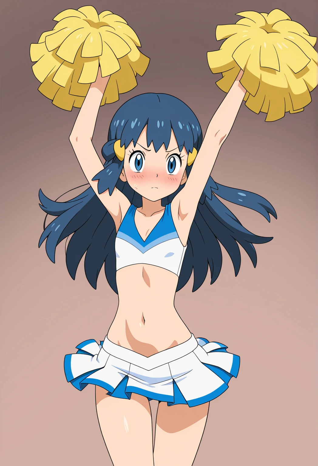 cheerleaders,A smile,cheer leading,(((Fancy Cheerleader Costumes))),
(((masterpiece)))、(((top-quality)))、((ultra-detailliert))、(illustratio)、((extremely delicate and beautiful))、(bokeh dof、blurry backround)、(Best Shadows)、
1girl in、side poneyTail:1.5,(((fancy panties that are quite small and short,:1.5)))、Show off panties,((underboob:1.3)),
A dark-haired、length hair,(Very short skirt:1.3),(Beautiful nipple stand):1.0,(huge-breasted), Big , Slender waist,((odious body:1.5))、(jamping:1.3),(The largest interchain is published).
kawaii,14years,From the knee up:1.3,
Highlight spots above the eyes、
charactor focus、tilt of the head、