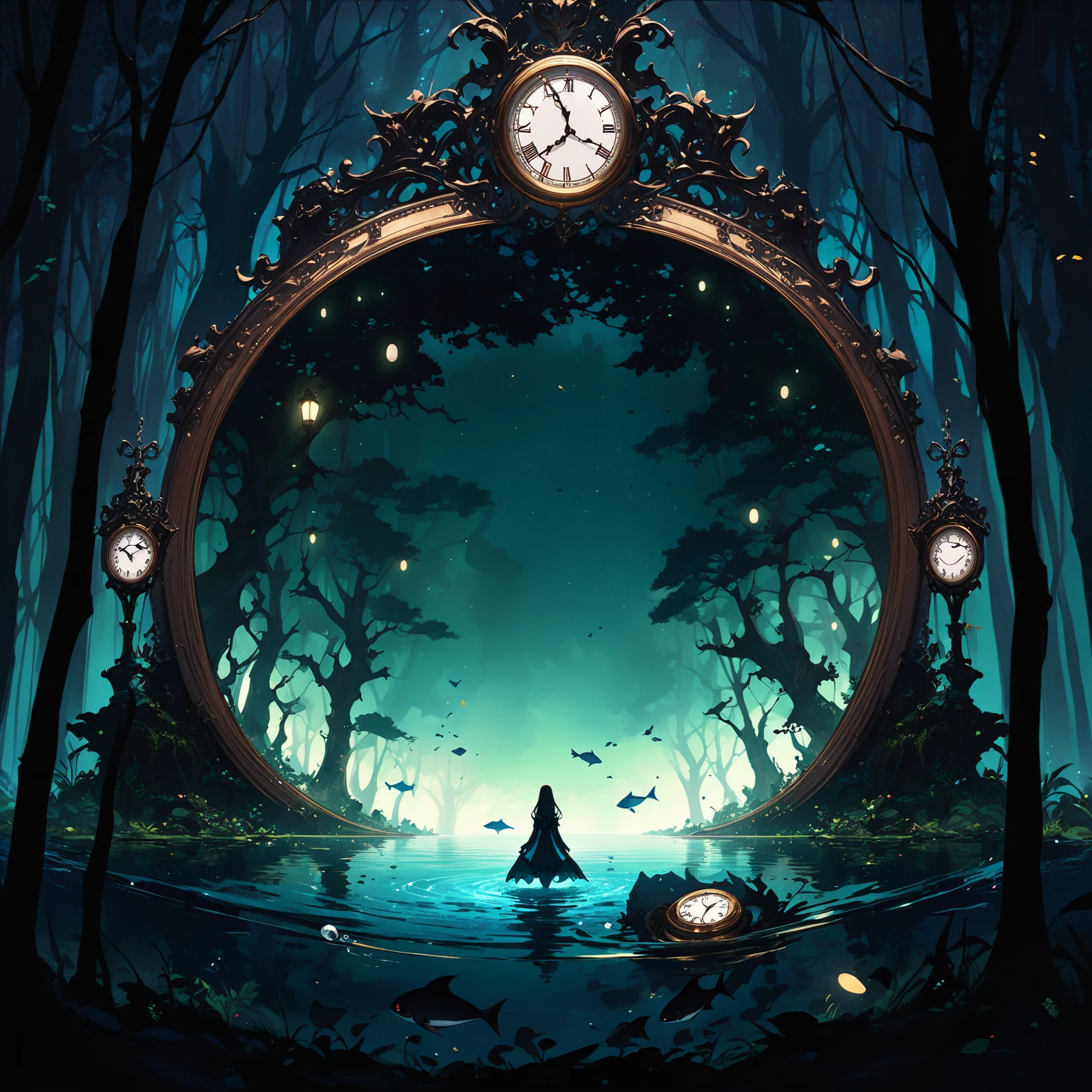 (masterpiece, best quality:1.2, 8k,16k,high-resolution,(Dark Forest:1.3),fantasy world、can see things you can't see with light floating in the dark,(giant deep-sea creatures swimming in the sky:1),(Dark Forest:1.3),(Big mirror clock:1.3), what you can't see in the light can be seen floating in the dark in the dark, yesterday is tomorrow in the dark of the forest pitch-dark forest
Fish are in the sky small birds have eggs splashing into the water and the mirror sings a completely dark forest is a strange place it's been completely dark since morning
If you listen, you won't hear anything (if you look at the clock, it goes upside down:1.5) A completely dark forest is a maze of the mind fast is slow completely dark forest
Everyone knows where it is nobody knows where it is the pitch black forest keeps moving
A completely dark forest near and far
A completely dark forest close and far