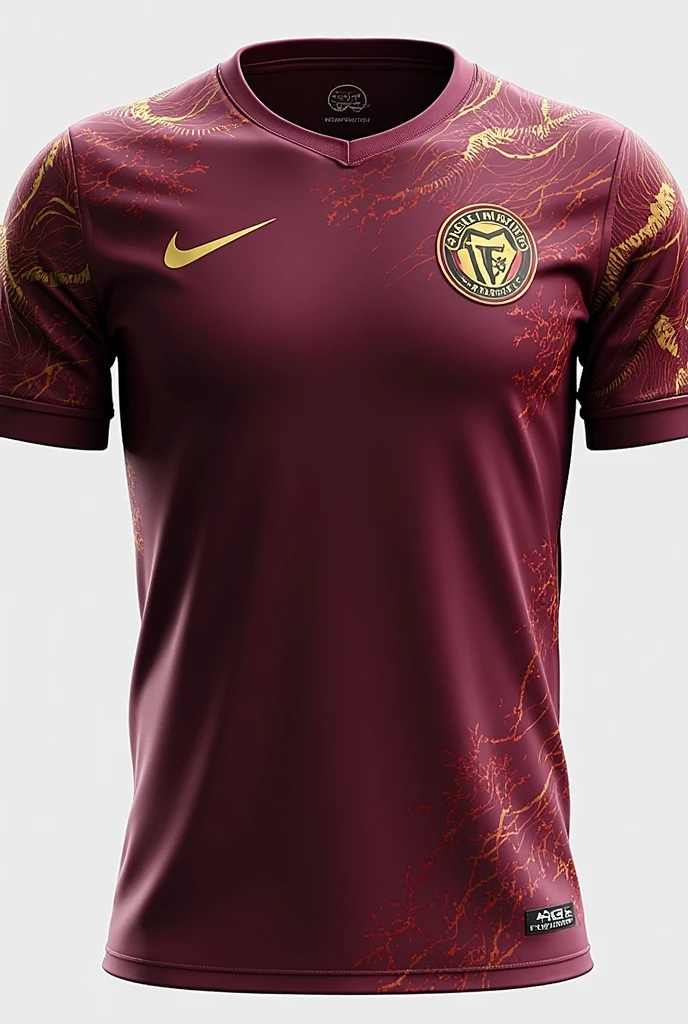 Dark gray men's volleyball shirt with a red side ribbon with gold details with a small emblem on the left side of the chest of a sword and a Spartan helmet