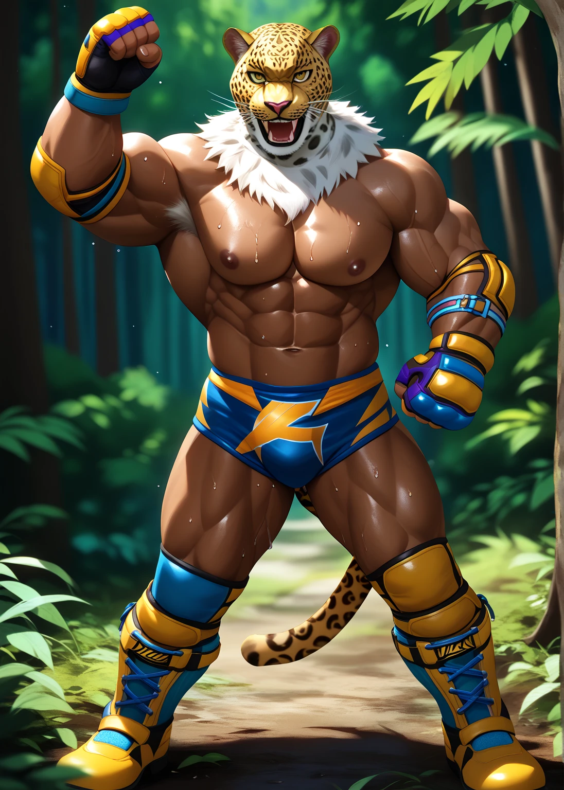 Claro romano musculoso, con una cabeza parecida a una cebra, se alza orgulloso de una forma realista, Ultra detailed masterpiece of the highest quality. Su cuerpo musculoso, adornado con los rasgos reales de un gladiador romano, is intricately crafted, Every vein and muscle fiber visible in the best possible resolution.. A pesar de la cabeza animal, su rostro tiene un comportamiento expresivo y masculino, con penetrantes rayas parecidas a las de una cebra que bajan desde sus ojos, adding to the dramatic realism of this work of art. el scene is set in a serene glade, surrounded by lush vegetation and bathed by soft, luz natural. el