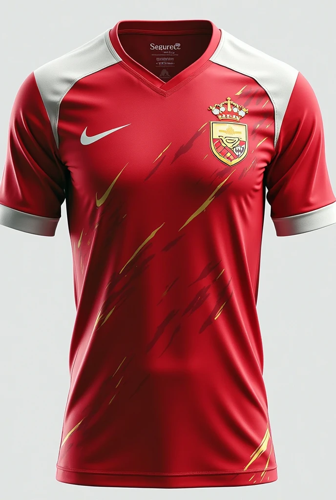 Soccer jersey with white and red colors, with the Supertrack logo