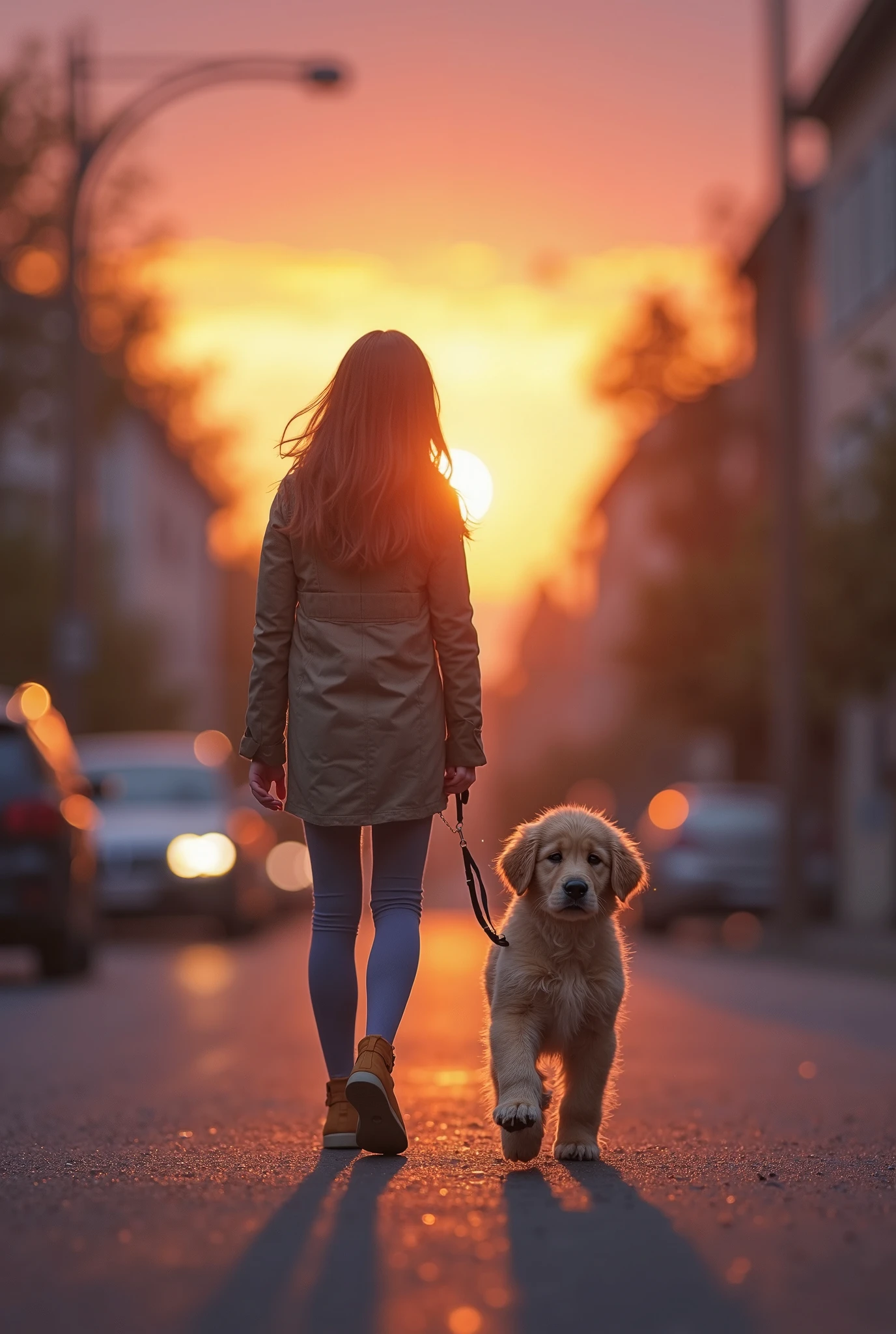 "On another day, as the sun dipped below the horizon, painting the sky in hues of orange and pink, Luna heard a whimper. It was a golden retriever puppy, his fluffy fur matted and his big brown eyes filled with tears. Luna gently guided him through the winding streets, her tail swaying like a beacon of hope, until they reached the puppy’s home. The sound of the family’s joyful cheers echoed through the evening air."