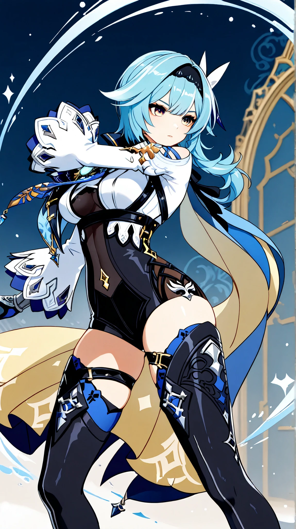 1girl, EULA, (//genshin impact//), dynamic background, absurdres, high quality, wallpaper, standing, dynamic pose