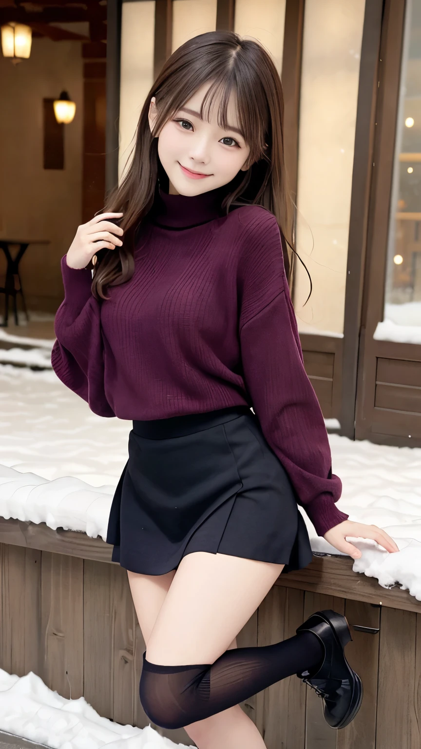 top-quality、Top image quality、masterpiece、fully body photo、25 years old women, governess、Dark brown wavy middle hair、bangss、((Long sleeve white knit、Dark blue flared skirt、Stockings))、 ((no-bra、Puffy nipple、Flip the skirt、Visible))、Sexy red lace panties、soft boob、Large breasts、high-heels、 cute smile face、stairs at school、Sit on the stairs with your legs open、((I can see all my panties、Rub your chest with both hands、Touching the crotch))