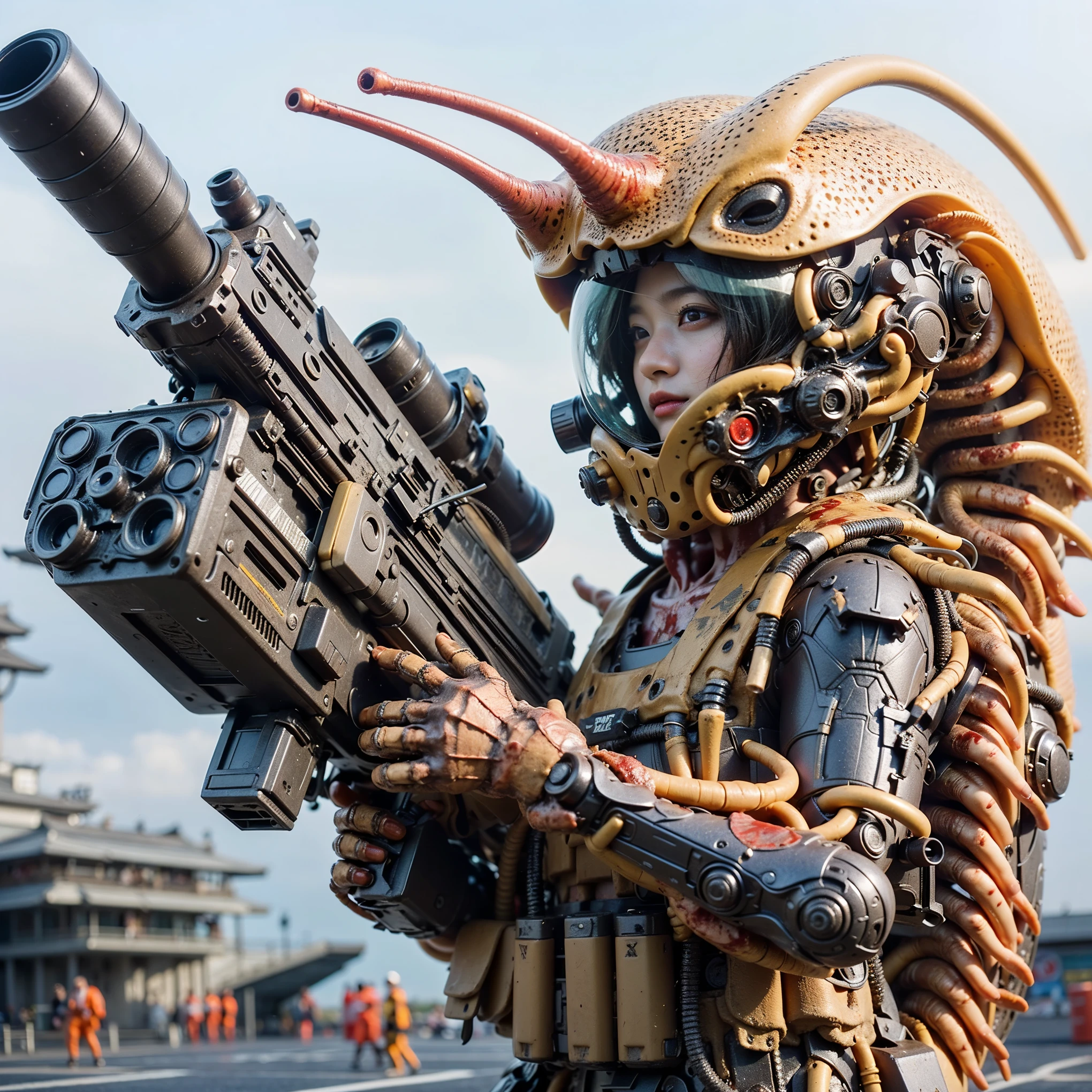 (Completely live action:1.37), (xtremely realistic textures:1.37), (masterpiece, best quality:1.2), (8k uhd, 16k, 32k, ultra high res), amazingly realistic skin, amazingly realistic photo, superrealism, (photorealistic:1.37), (RAW photo), extremely realistic, (extremely realistic all details), (extremely realistic all textures), extremely realistic lighting, extremely realistic shadow, (japanese girl:1.5), ((young face)), smiling, happy, extremery realistic face, extremely realistic skin, extremely realistic eyes, extremely realistic background, extremely realistic detail up, kkw-ph1, ((extremely intricate details, mechanical armor, Blood vessels, muscle fibers, skeleton))