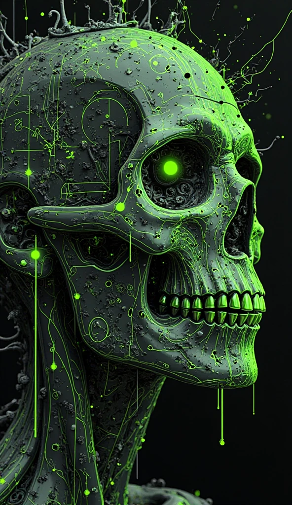 <lora:darkhacker:1> darkhacker,  anime hacker girl, using computer,  connected to wires,  (skeleton in the background:1.1), green hair, black horns,    <lora:chaosenergy2-000009:1> chaosengine, chaosenergy