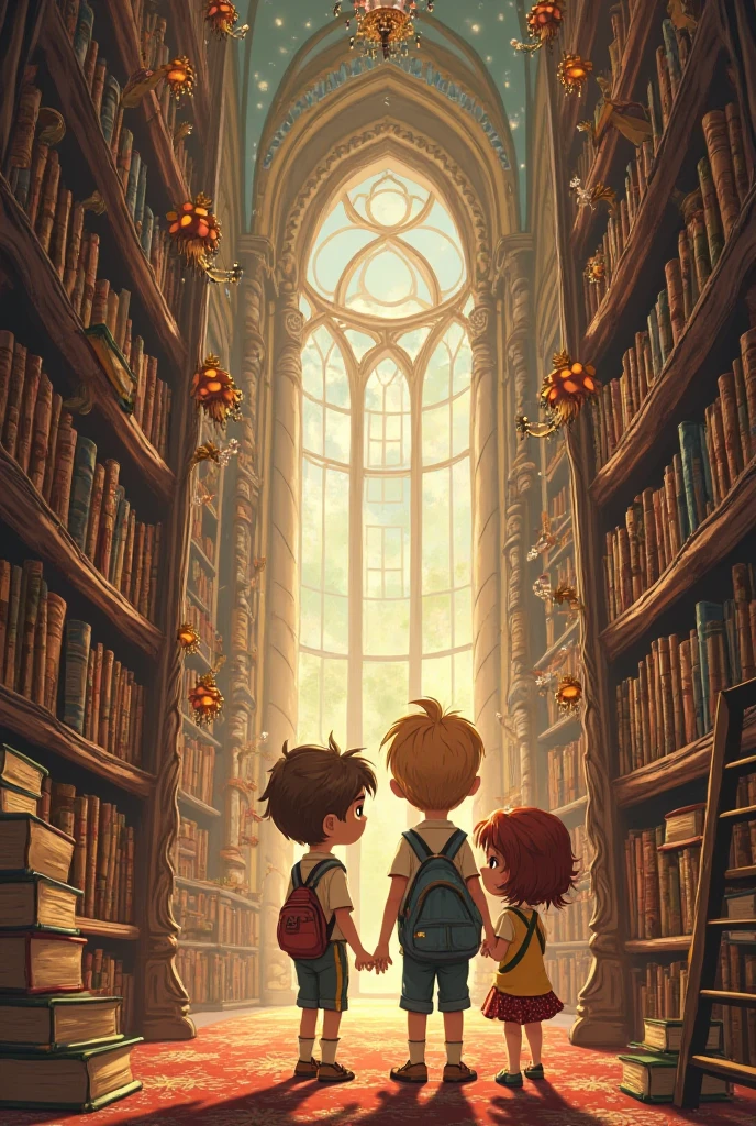A boy with short blond hair holding a guitar, and a boy with short dark hair sitting next to each other cross-legged on the floor of an antique shop that looks like a large library or a treasure trove of old furniture for sale, in a very intimate moment between them. The place is large and airy, and slightly modern. The two boys look to be about 2, apparently.