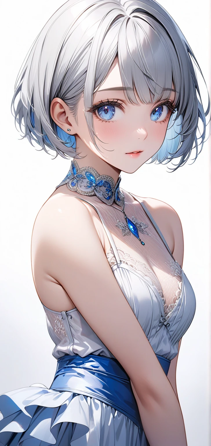 (masterpiece:1.3),(high quality:1.2),(finely detailed:1.2),(beautiful eyes:1.5),star-shaped pupil,portrait,stick out your tongue:1.2,Bare midriff,solo,bule eyes,embarrasse,Long white haird,lustrous skin