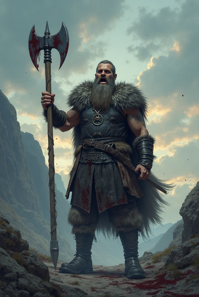 ### Character Description:
**Name:** Thorvik, the Sea Wolf
**Height and Physique:**
- **Height:** 1.90m (6'3")
- **Physique:** Muscular and well-defined, similar to actor **Jason Momoa** (known for his role as Aquaman), with broad shoulders and an imposing posture.
**Hair and Beard:**
- **Hair:** Long, dark brown, loose, and slightly wild.
- **Beard:** Thick and well-groomed, following a Viking style.
**Clothing and Equipment:**
- **Clothing:** Traditional Viking attire, with furs and rustic leather armor.
- **Weapons:**
- **Axe:** Held in the right hand, large and heavy, with a gleaming blade and Nordic engravings.
- **Sword:** On his back, a long and ornate sword, with a leather-wrapped hilt and runes engraved on the blade.
**Eyes:**
- **Eye Color:** Intense red, similar to Kaneki’s from *Tokyo Ghoul*, but with a more vivid and vibrant tone. The iris should be clearly visible, with a striking red color.
**Accessories and Companion:**
- **Spectral Raven:** Perched on his left shoulder, a spectral raven with a ghostly appearance.
- **Scars:** Visible scars on his face and body, indicating past battles.
**Background:**
- **Setting:** A devastated village, with remnants of burning buildings, thick fog surrounding, and a dark, stormy sky.
### Suggestion for the Illustration:
When creating the illustration, you can use **Jason Momoa** as a reference for Thorvik's physique and posture. For the eyes, imagine something similar to Kaneki from *Tokyo Ghoul*, with a red that stands out vividly. The sword and axe should be realistic and detailed, complementing Thorvik's imposing appearance. The spectral raven on his shoulder adds a supernatural touch, reinforcing the dark atmosphere.
**Style:** Dark Fantasy
---