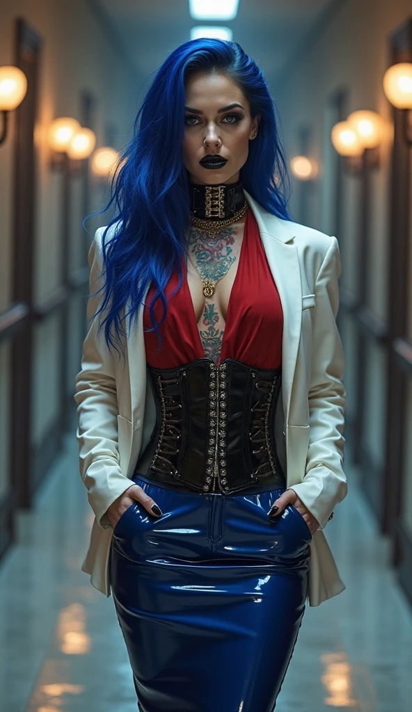 Masterpiece, Jinx from Arcane, (skin texture:1.1), best quality, ultra high res, (photorealistic: 1.4), Raw photo, by Ellen von Unwerth, Nikon D850 Film Stock Photography, F1.6 Lens, Rich Colors, Realistic, Cinestill 800, backlight, rimlighting, studiolighting
