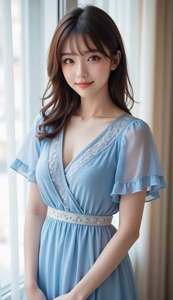 Marian Rivera, feet, Captivating smile, Closed clothes, Proper attire, The face of beauty , The body is slim , Abdominal muscles:1.4, 30 years old, ((1 girl, alone)), ((whole body)), ((Medium chest:1.3)), Breastfeeding A. to, (hair, RAW Photos, highest quality, Masterpiece l1.4), (Realistic, photo-Realistic:1.37), (micro:1.4), Expose , ((diamond nechairlace)), Earrings, glamorous, white shairin, ((At Luxury Hall), loohair at viewers, Wavy brunette hair, Long Hair, (Lighting), Dynamic pose, (), ((Beautiful Eyes), erotic, High resolution, Very detailed, Ambient Occlusion, nature, Harmonious composition, Artistic photography, beauty , Excellent anatomy, Expose detail､((wearing a summer dress:1.3))、((sitting with her back to the top of the mountain_with blue sky and white clouds，rays of sunshine:1.2)),((Place your left hand gently on your chin:1.3)) ((kneeling on one leg:1.3))((standing gracefully:1.4))