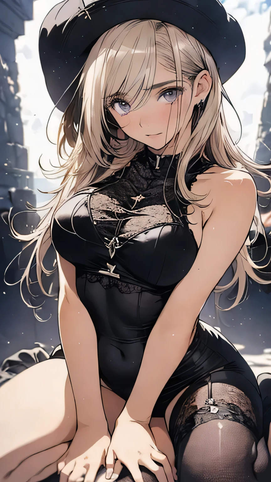   1 girl,      medium boobs ,  starlike eyes , (8k,   RAW photo, High sensitivity,   TOP QUALITY , masterpiece,   detailed       High Definition   ,   realism: 1.25), , (   Ultra High Definition CG Unity 8K Wallpaper ,   TOP QUALITY ,     High Definition   : 1.2), (  detailed  _   exhaustive, 超    High Definition   : 1.2),   perfect lighting ,       personal      , (  1 girl: 1.4), ((Plump Style;1.5)), ( cute girl: 1.2),   Unreal Engine  ,     Studio Light Side   ,  ( blonde and medium hair;1.5),   ((Neat bangs;1.4)), purple eyes,   perfect face,   exhaustiveな顔,   perfect body,    beautiful eyes ,    facial beauty, (tanned skin : 1.4),  idol, ( full body shot;1.5), ((Women in transparent lingerie;1.7)), ((Wet Lingerie;1.6)), (( women wearing black tights;1.5)), (( woman standing on all fours with legs spread wide;1.7)), ((firm and well-shaped B-cup breasts;1.5)), ((Both arms are tied with ropes and lifted;1.5)), transparent, (( beautiful ５Finger;1.5)), (Woman staring at her with a sexy gaze;1.5)
