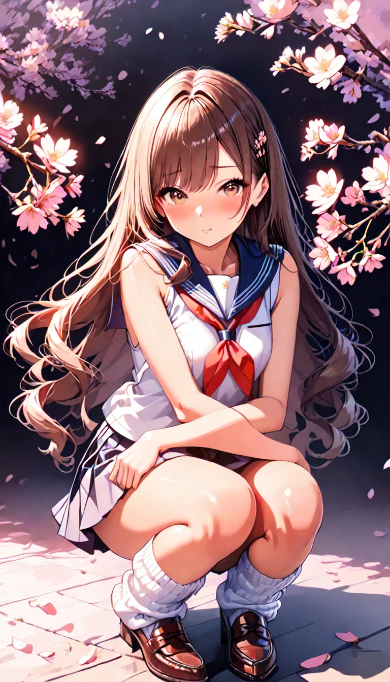 <lora:Shinka_Nibutani:0.8>, best quality,  Shinka_Nibutani_\(Mori_Summer\), 1girl, brown_hair, light brown_eyes, serafuku, red_tie, crop_top_overhang, bridal_veil, hair_ornament,large_breasts, bracelet, long_hair