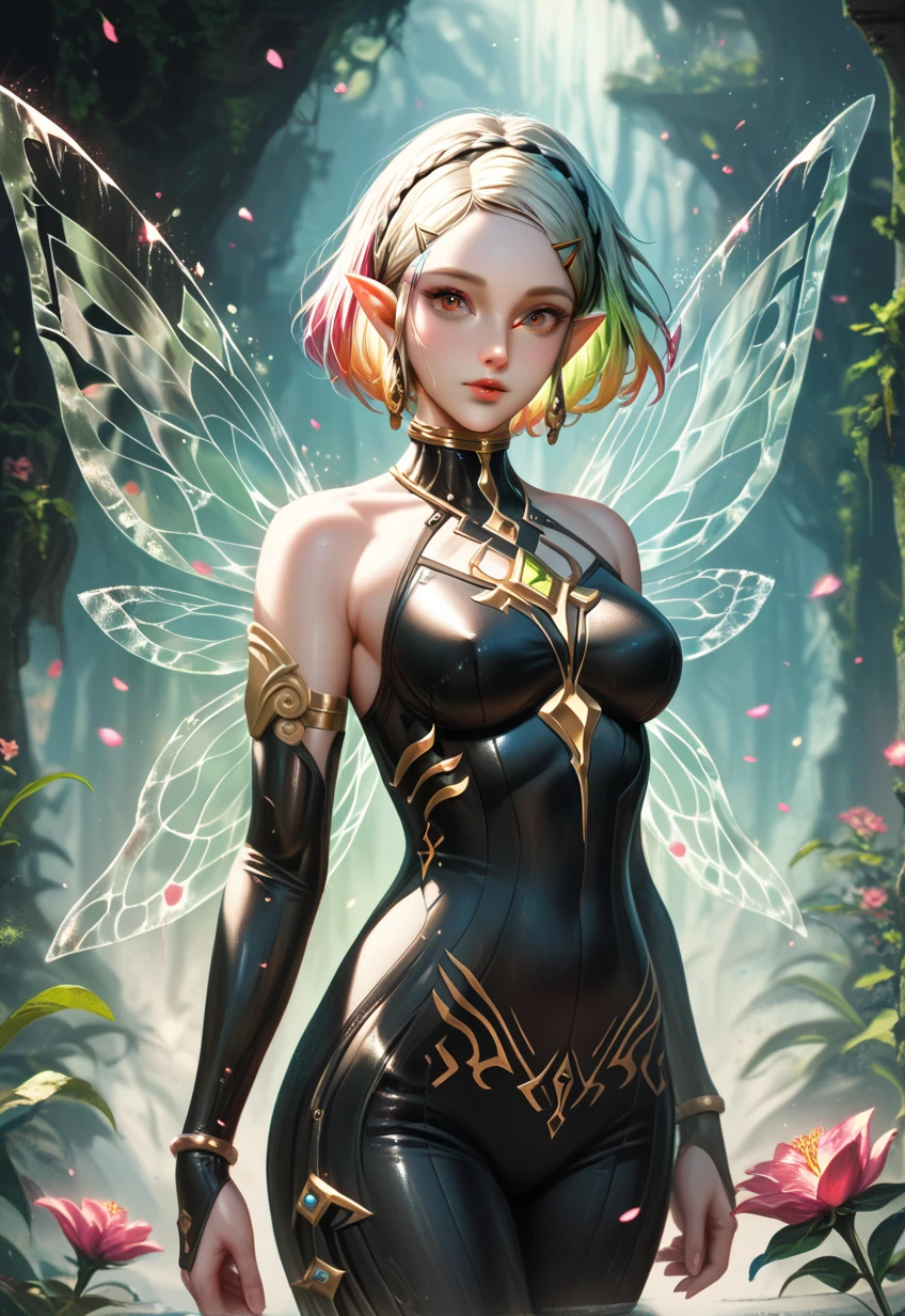 sexy woman in green bodysuit with fairy wings and a green top, ornate cosplay, in the style of ross tran, ross tran 8 k, wlop and ross tran, mercy from overwatch, [ trending on cgsociety ]!!, extremely detailed artgerm, ross tran style, stunning cgsociety, mercy ( overwatch ), anime character; full body art