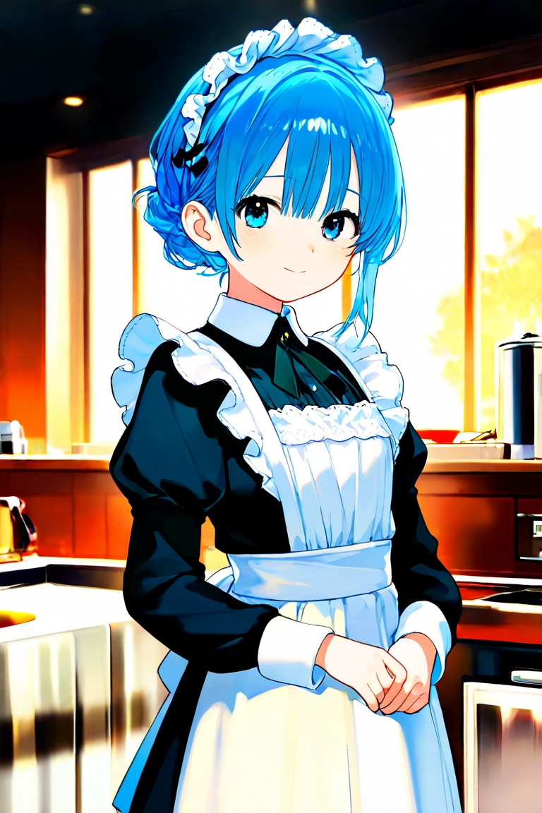chica alta, pelo azul corto, blue eyes, vestido chino blanco, Inserciones azules, hombros abiertos, pintalabios rojo, sonrisa, Obra maestra, alta calidad, Alto detalle, High Definition, 4k