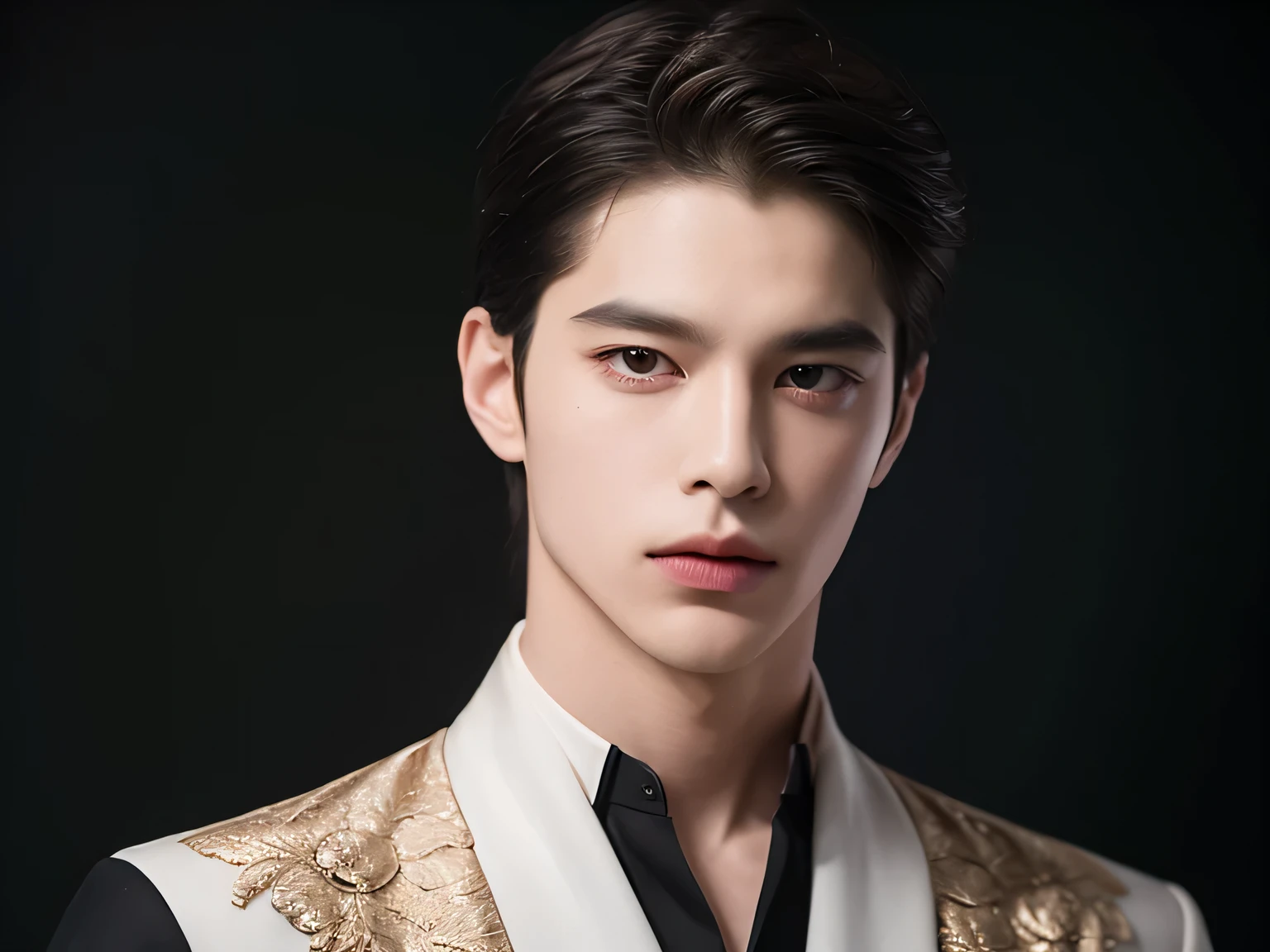 ((highest quality, 8K, masterpiece: 1.3)),**-****-***、Delinquent man, 20 year old, Half body shot, well-groomed face, black hair color, sharp face、ใบหน้ารูปไข่, （white skin:1.5）、whole body、（Look straight ahead, Super handsome, Sharp eyes, Extra-fine face, handsome nose, small eyes and face, short hair, , High resolution, detailed mouth, Arrogant, perfect body shape, super slim, medium hair, , black background, ผลงานชิ้นเอก, คุณภาพดีที่สุด, บุคลิกเย็นชา, ชายหนึ่งคน, ภาพละเอียด, ชัดเจน, มันวาว, แววตาเย็นชา, หล่อมากๆ, half body model, สวมเสื้อถักไหมพรมสีดำ, one man, reflect, หน้านิ่ง, มุมมองด้านหน้า, ภาพครึ่งตัว, ภาพตัวตรง, ภาพเห็นทั้งหัว.