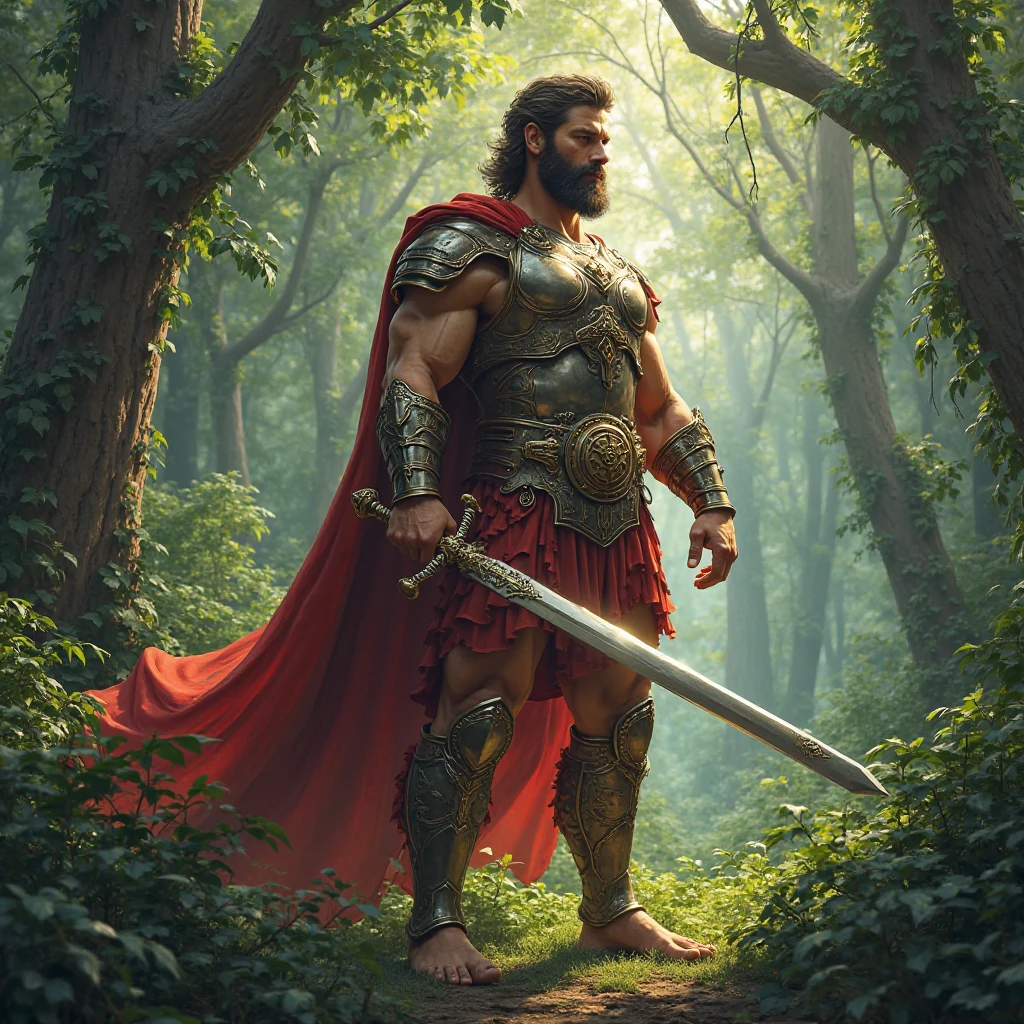1 man spartan soldier running along to a jabali in the german forest
STYLE: by in caravagio+rubens+rembrant , Aaron Horkey and Jeremy Mann, masterpiece, best quality, Photorealistic, ultra-high resolution, photographic light, illustration by MSchiffer, fairytale, Hyper detailed A mixture of photography and painting,
VIEW: fullbody, view from behind,
MATERRIAL: oil painting
SUBJECT: 17 years old ginger man
FACE: thin face, straight nose, thin lips, square chin, large light blue eyes, short red wavy hair,
EXPRESSION: energetic splendid,
BODY: young man, white skin, ginger, barbed, hairy body,in roberto ferri style, aesthetic slim athletic body, ginger realistic skin, gorgeous, detailed tonned muscles, barefoot, perfect anatomy, slim and detailed muscles, muscled fitness body, art style
WEAR: spartan army helmet, shirtless, pantless, fullbody, wearing sandals,
ACTION: he is a spartan soldier running along to a jabali in the german forest
BACKGROUND: german forest in winter
COMPOSITION:Composition of Perfect Divine Proportione,
LIGHT: natural lighting
The image is a masterful composition of color, shape, and form, creating a sense of harmony and balance ultrdetailed, intincate detailed image, realistic, combine vivid color and soft colors to generate realisim sense, combine lights and shadows to generate deep sense 8k resolution fullbody image, the composition of shadows and lights give an atmosphere of spaciousness,