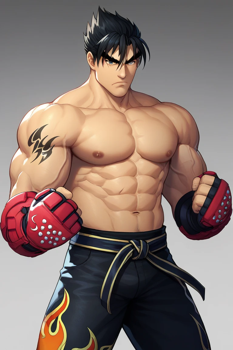 ((Best quality)), ((masterpiece)), ((realistic)), ((strong male martial artist)), standing tall, devil smile ,chef coat,(muscle:1.2),(abs:1.2),simple background, (tattoo:1.2),chef