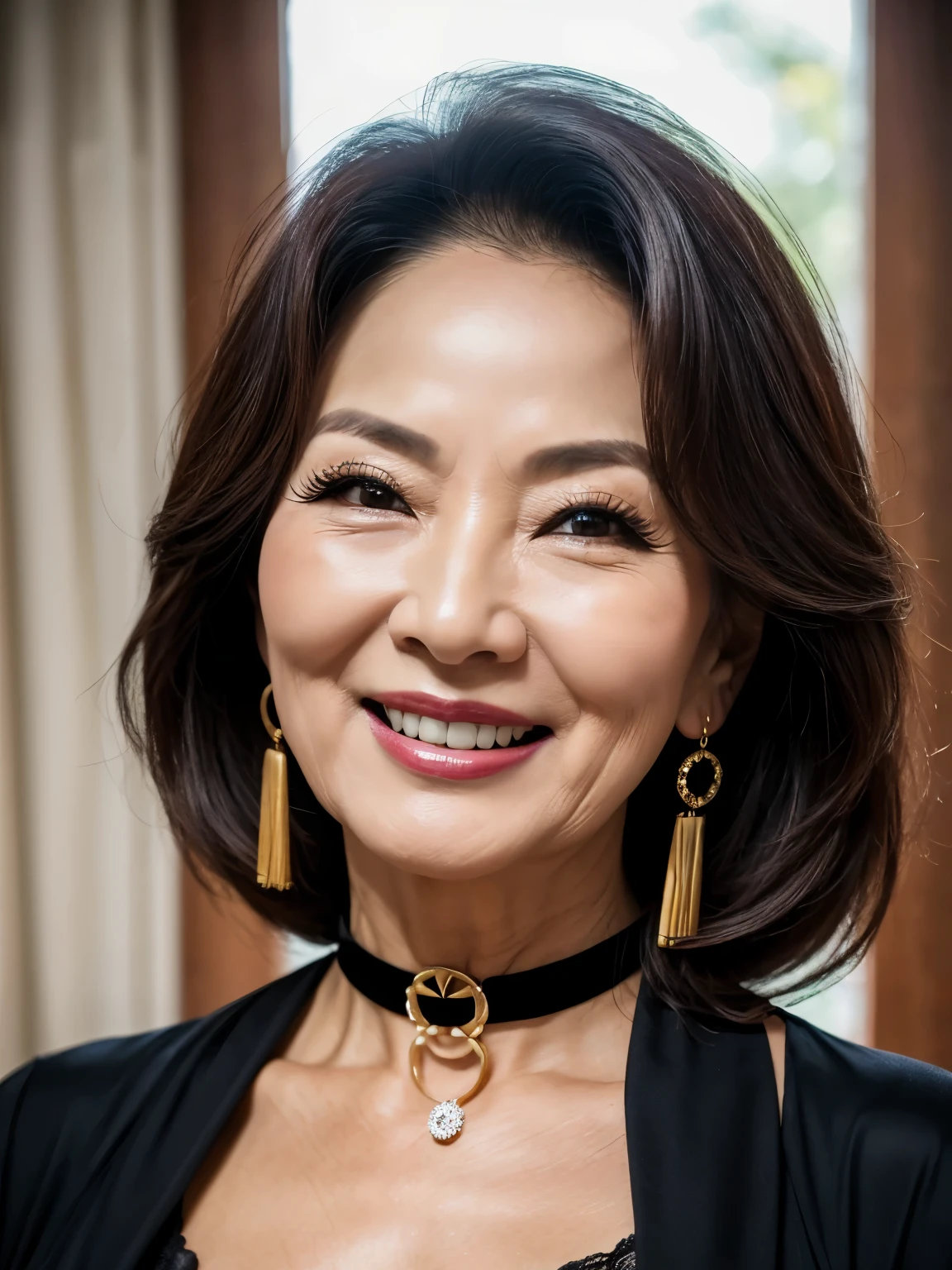 78 Mom MILF Korean, Lady large earring Big choker realisitic Gorgeous Madame Beautiful Mature Woman sexy Smile Gentle woman navel piercing 4K High quality
