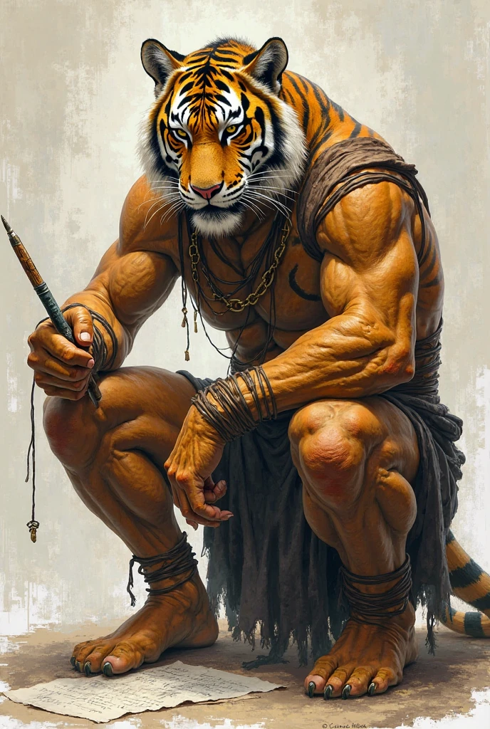 Muscular tiger with the body of a man and have black dreadlocks and smoking weed