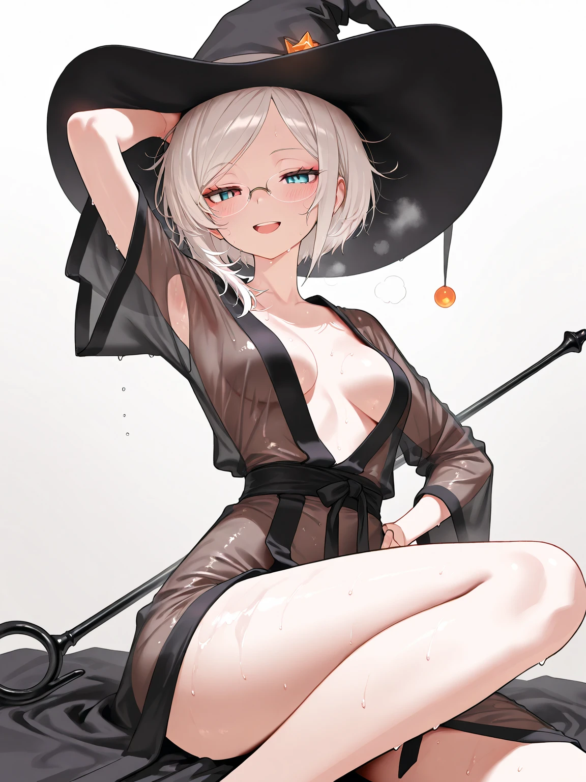 水が美しい神聖な神殿でグラビアポーズをしているnakedの女子高生、She has a grey lob and short bob hair and wears a large black witch hat with sapphire jewelry.、large and black witch's hat 、Small breasts、Small breasts、全naked、naked、Masturbation、Masturbation、I can see her breasts, navel, vagina, clitoris and labia majora.、一糸纏わぬnaked体、M-shaped legs、Spreading her pussy with her fingers、Open up、R18 Illustration、I can see her breasts, navel, vagina, clitoris and labia majora.、I&#39;m blushing because I&#39;m embarrassed