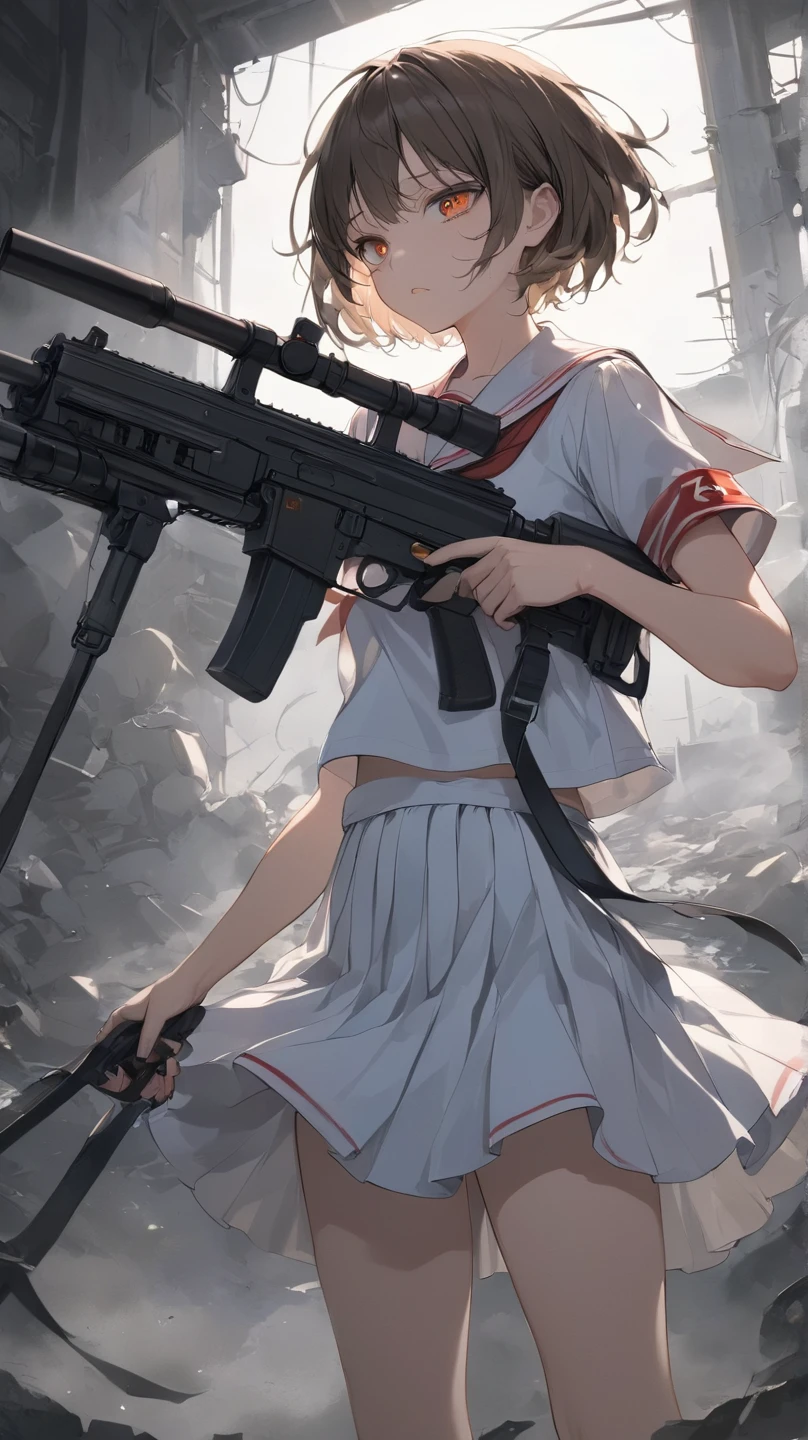 PMC, CQB, CQC, assault rifle, battle girl, snow mountain, white dress