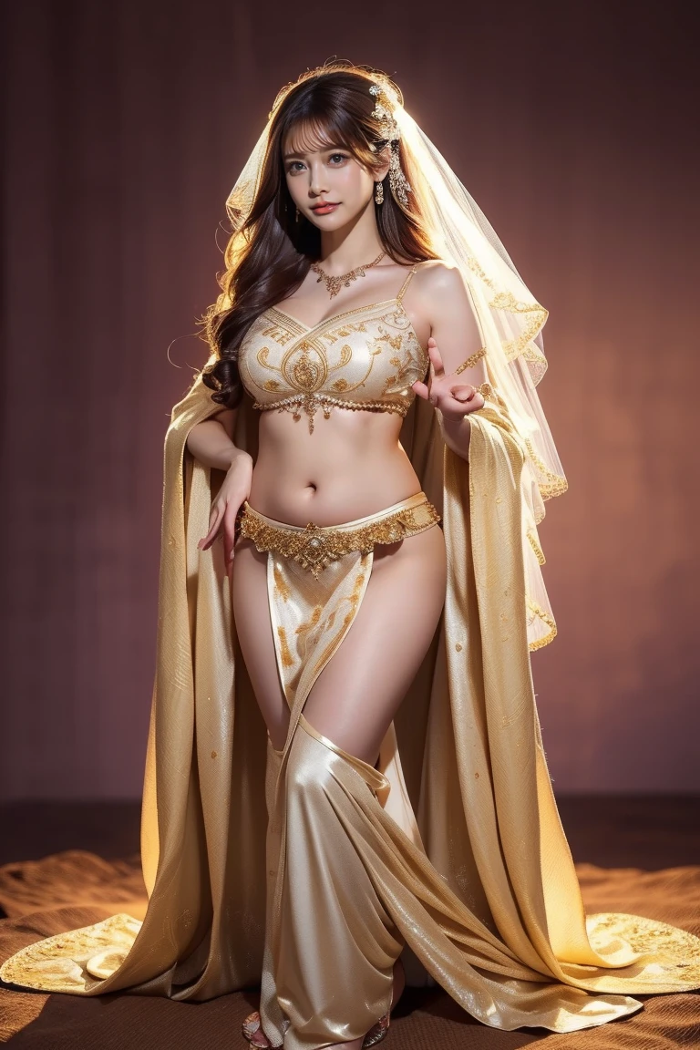 a beautiful middle eastern woman, intricate ornate harem, sensual belly dance, flowing dress, ornate jewelry, elegant arabian architecture, dramatic lighting, (best quality,4k,8k,highres,masterpiece:1.2),ultra-detailed,(realistic,photorealistic,photo-realistic:1.37),cinematic composition,rich jewel-toned colors,dramatic shadows and highlights,ornate arabian palace,arabic calligraphy,islamic geometric patterns