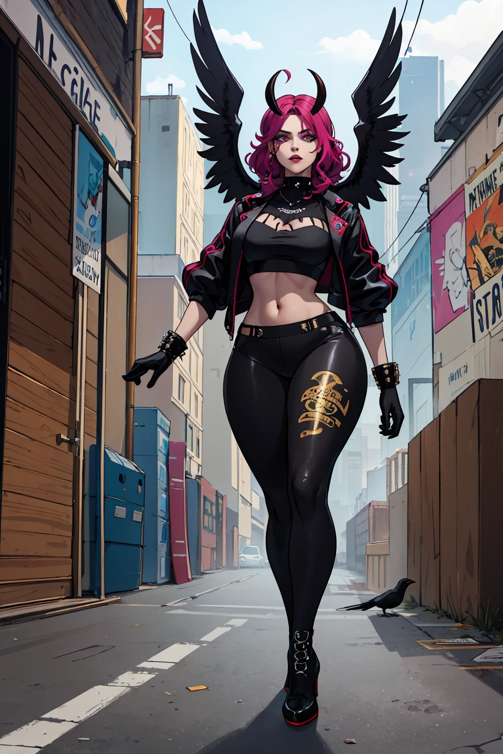 1girl, solo, Jean Grey of X-men, high leg cut out unitard of black and gold, boob window in unitard, ((thighs showing)), ((calf-high boots)), (color mandala tattoos on thighs:1.37), wings on hips, floating in space, arms out in power pose, contrapposto stance, dramatically colorful cosmic background, moody lighting, 16k, best quality, masterpiece, (wide angle:1.27), full length portrait