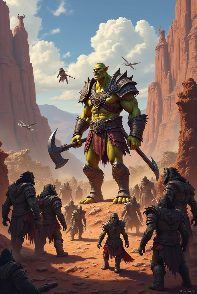 A large Orc warrior walking through the desert