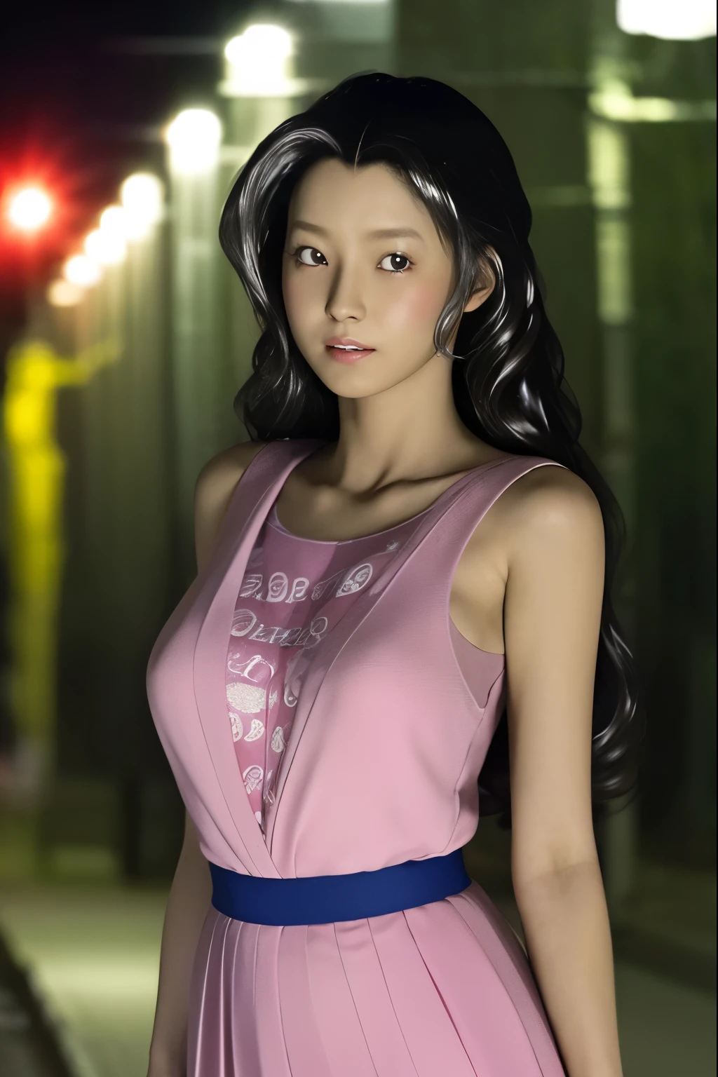 (8k, TOP QUALITY,  masterpiece:1.2), (realistic, photo-realistic:1.37), very detailed,TOP QUALITY, Ultra High Definition,  professional lighting, photon mapping,  radiosity,  Overwhelmingly Thick Mouth Artistic , cinematic lighting,  Late night road,Depth of Written Boundary, sharp concentration,sunshine, Good composition,(Bokeh:1.2) 1 girl, alone,(full body), (closed her mouth),  thin and beautiful eyes, temporarily stop,  thin waist, Japanese high school girl,   black hair,Messy Hair, long hair that flutters like,(ulzzang-6500:1.2)
 Mix 4,  hello