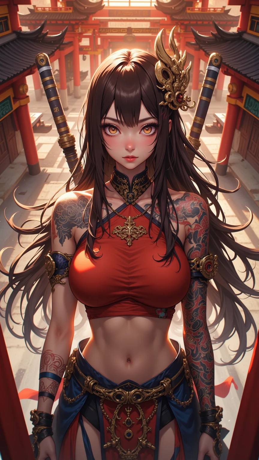 Ethnic Tattoos、woman、High resolution, National costume、One girl, Golden Eyes, Colorful Accessories、Black Hair、